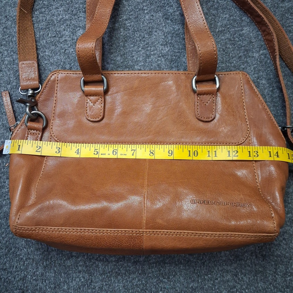 Spikes & Sparrow VTG Brown Leather Satchel Crossbody Bag Houndstooth Lining - Picture 3 of 16